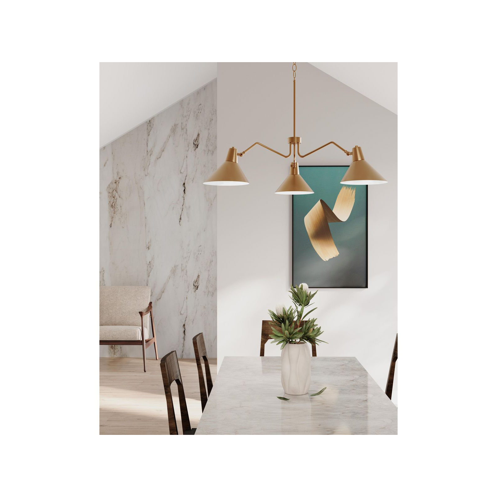 3 - Light Metal Dimmable Chandelier, Brushed Bronze, Gold