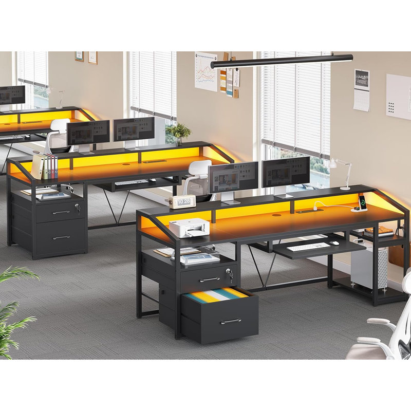 Lucilla Metal Base Computer Desk with Power Outlet, Black