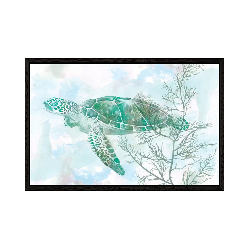Watercolor Sea Turtle II 1 Piece Wall Art on Canvas, 152.5 cm H x 101.5 cm W, Black Floater Framed
