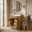 Meuble-lavabo autoportant 24 po avec lavabo en céramique, rangement rabattable et 3 tiroirs, petite salle de bain moderne