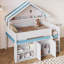 Lit mezzanine double en bois massif avec armoire de rangement sous le lit-129428068