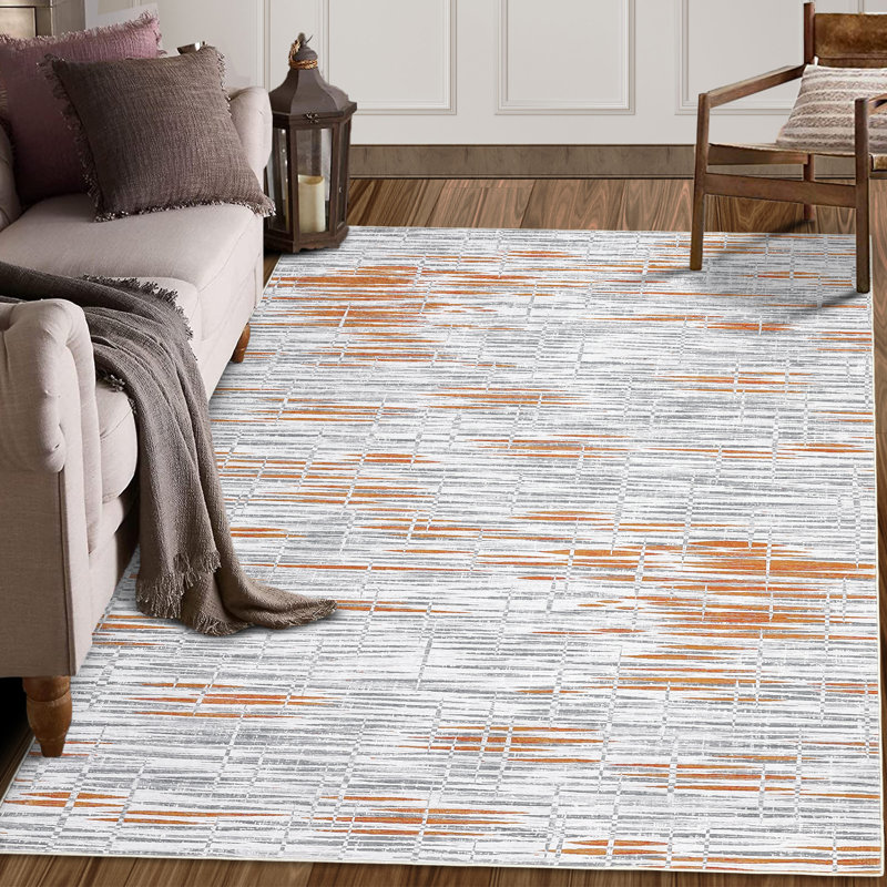 Machine Washable Rug with Rubber Backing for Living Room Modern Non-Slip Dining Room Rug Easy-Cleaning Floor Carpet for Bedroom Office Playroom