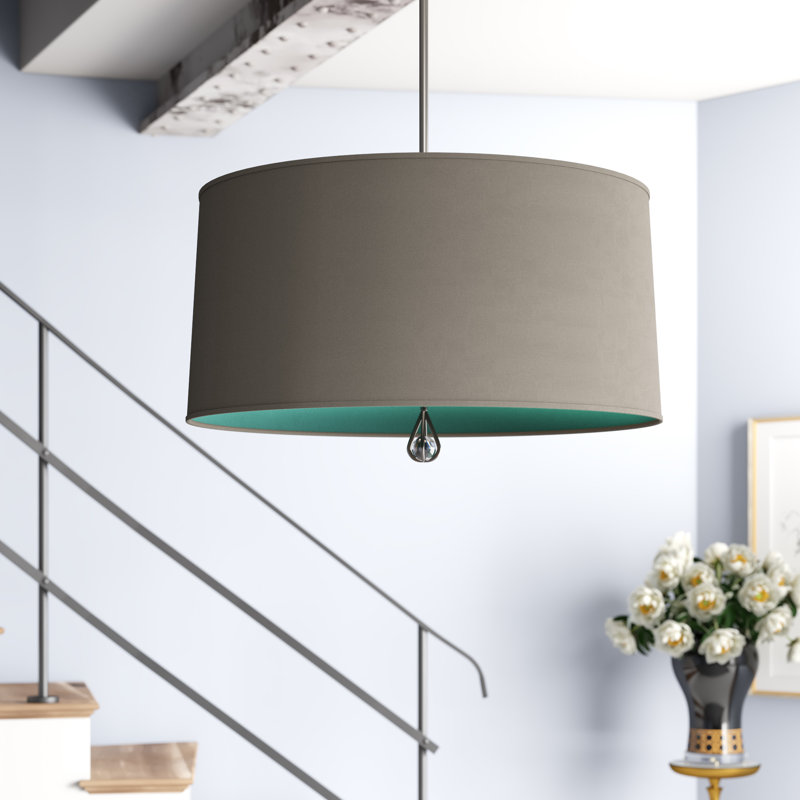 Custis 3 - Light Chandelier, Carter Gray Fabric, Polished Nickel