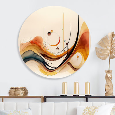 «Burnt Orange Waves Abstract V - Abstract Minimalisme», art mural rond sur métal