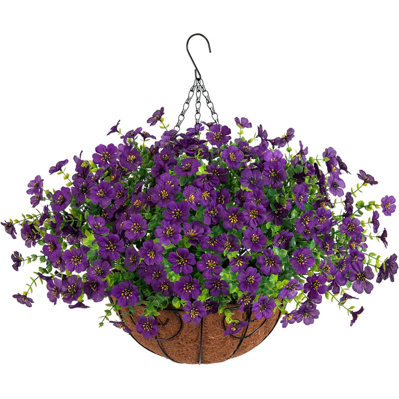 Panier de fleurs artificielles artificielles pour l'été, Mauve foncé