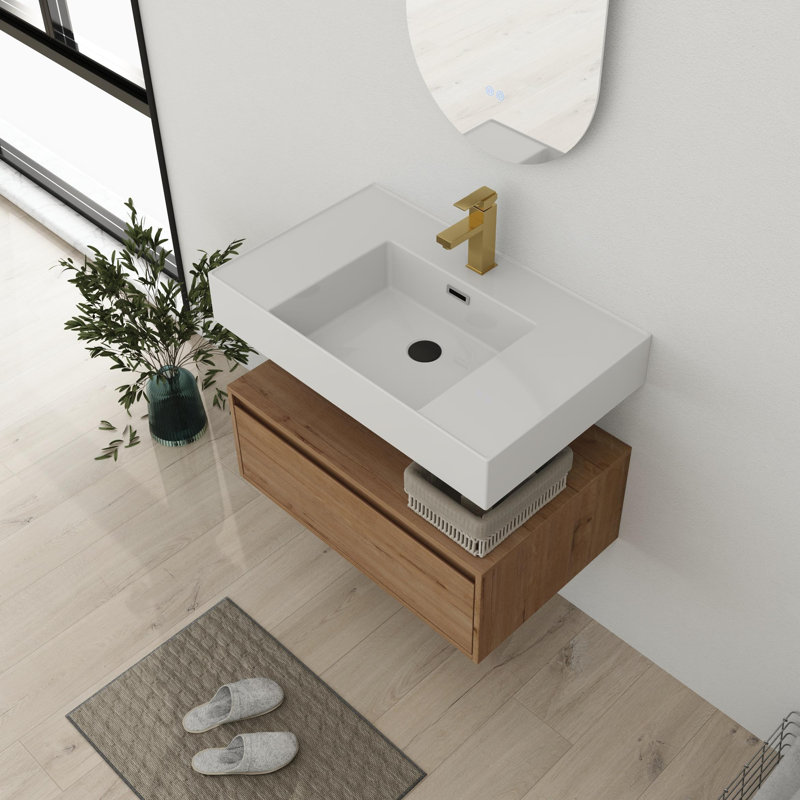 30'' Single Bathroom Vanity With Resin Top, Center