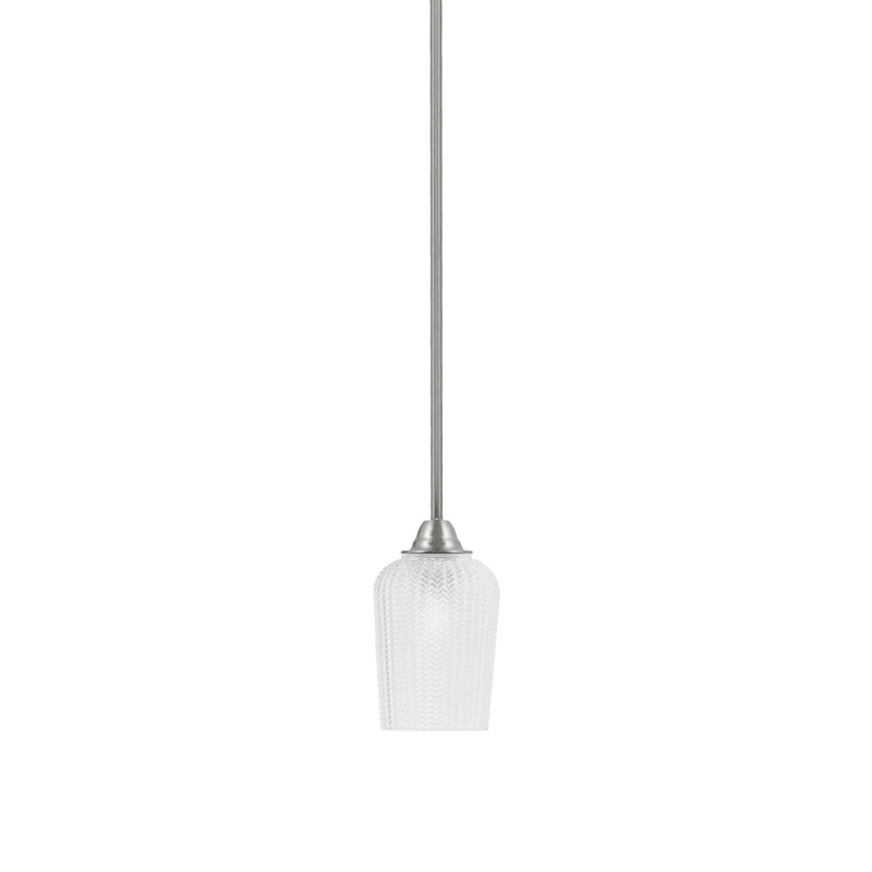 Luminaire suspendu sur pied Paramount avec verre texturé de 5 po, Nickel brossé, Blanc