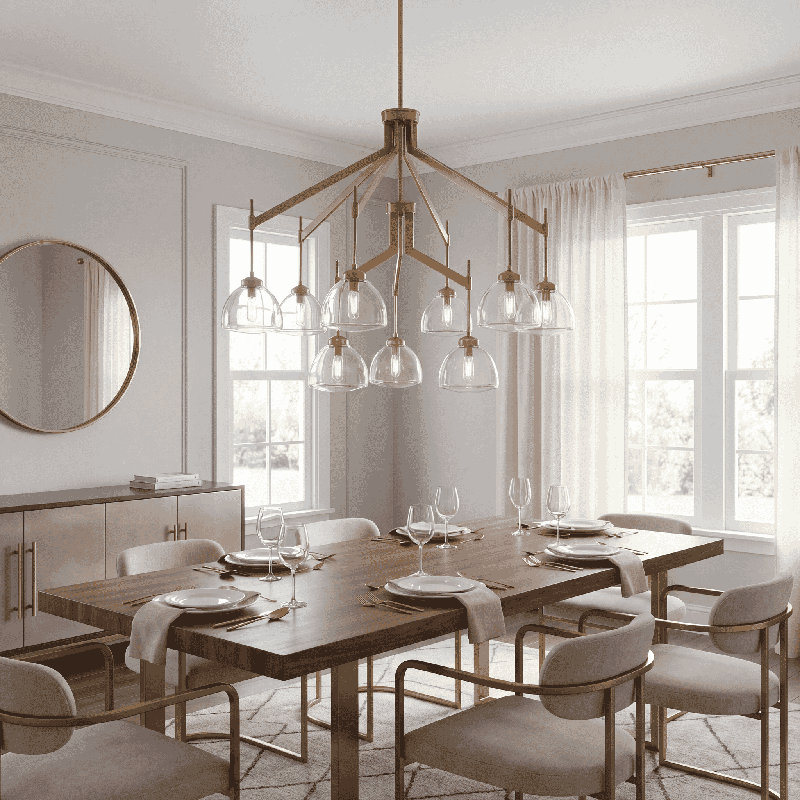 Cedeno 9-Light Chandelier in Warm Brass, 32" H x 41" W x 41" D, 2 Tier, 9 Lights