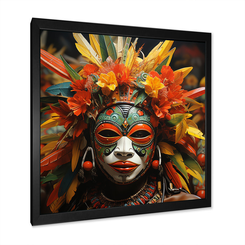 Danse des masques d'Afrique II - décoration murale masque africain, H 30 po x l 30 po x P 1,5 po, Cadre simple noir