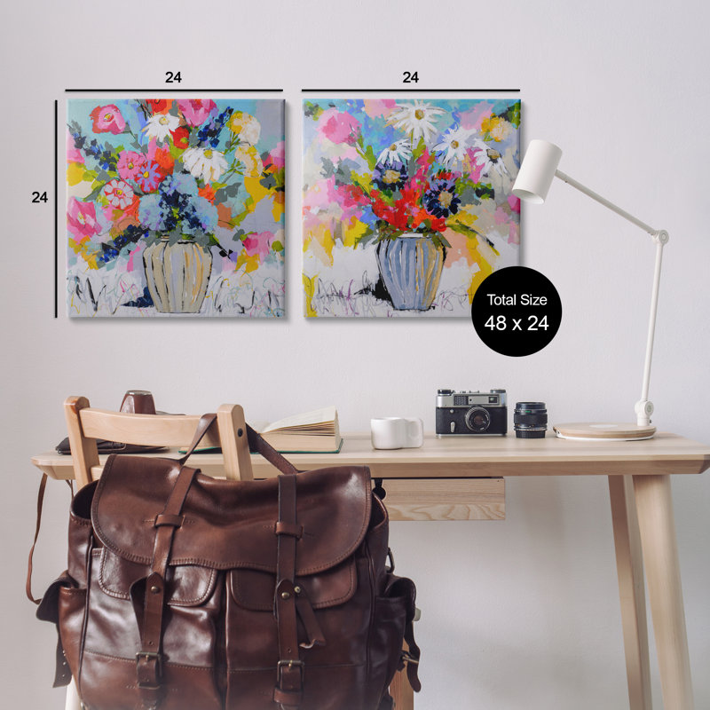 Ensemble de toiles 2 pièces Vibrant Flower Vase Collection, design par Joan Curtis, H 24 po x l 24 po