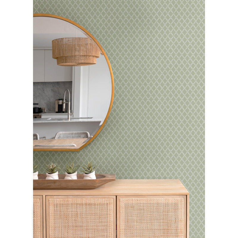 Trevor Sage Leaf Trellis Wallpaper, Sage
