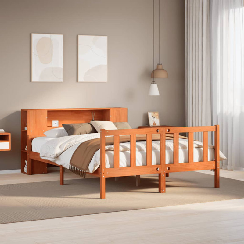 Mohall Solid Wood Bed, 150 x 200 cm, Wax Brown