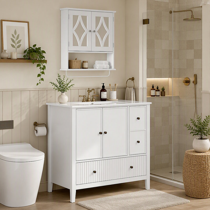 Ensemble de meuble-lavabo 36 po avec lavabo, armoire de rangement pour salle de bain avec portes et tiroirs, meuble-lavabo moderne avec surface peinte