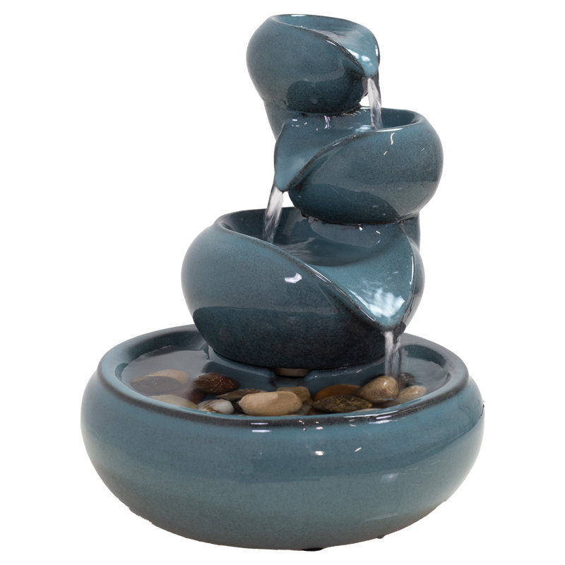 Fontaine de table d'intérieur en céramique Aolani, Bleu