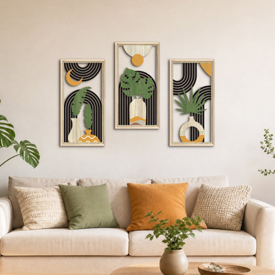 Mid Century Modern Boho 3 Piece Bohemian Framed Wall Art 