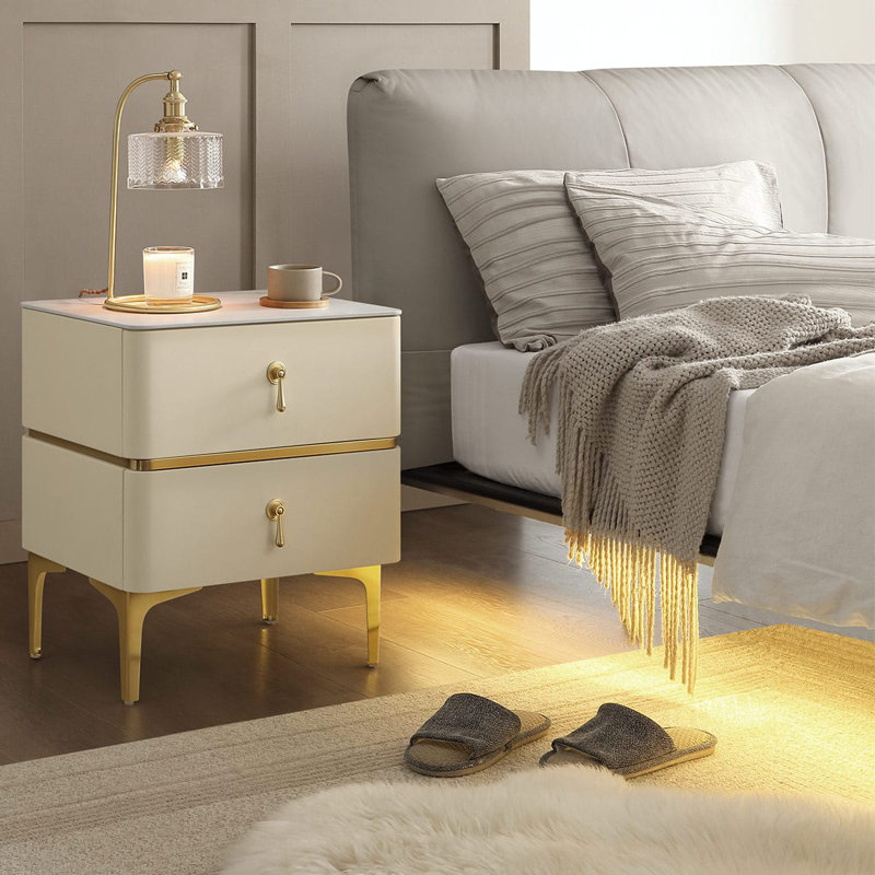47.5cm W Metal Bedside Table, Cream