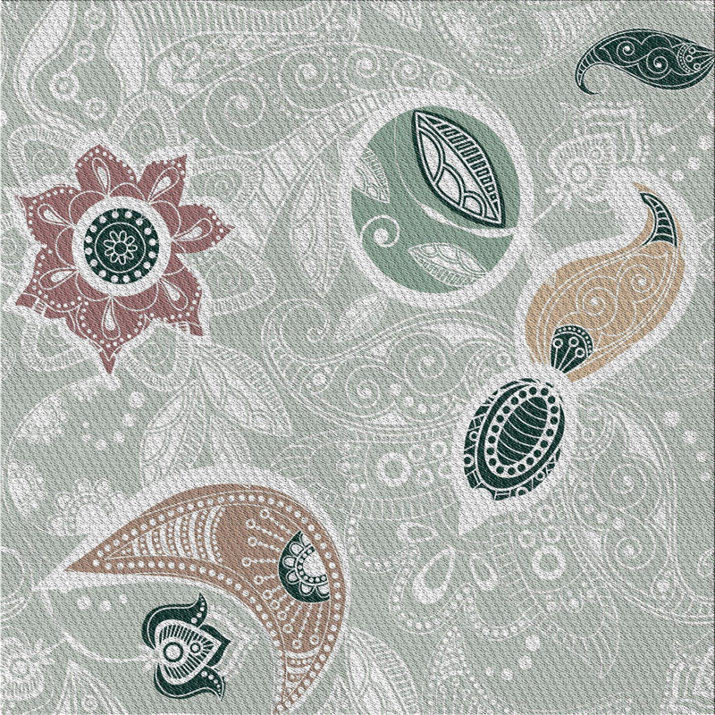 Tapis vert / gris / blanc cassé tissé à la machine, Carré 6 pi