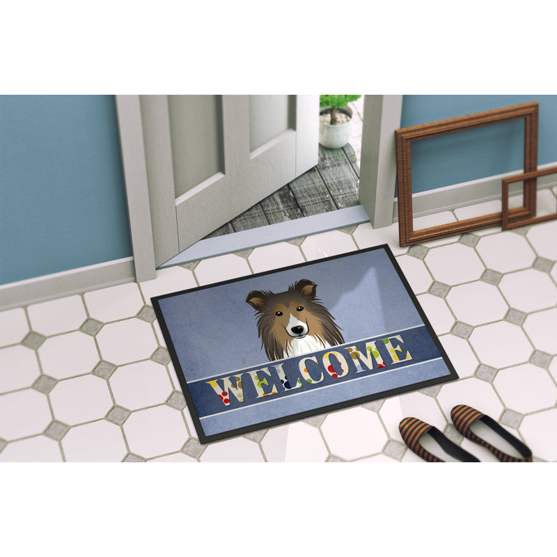 Tapis d'extérieur antidérapant Tonsina Sheltie Welcome, Rectangle 1 pi 6 po x 2 pi 3 po