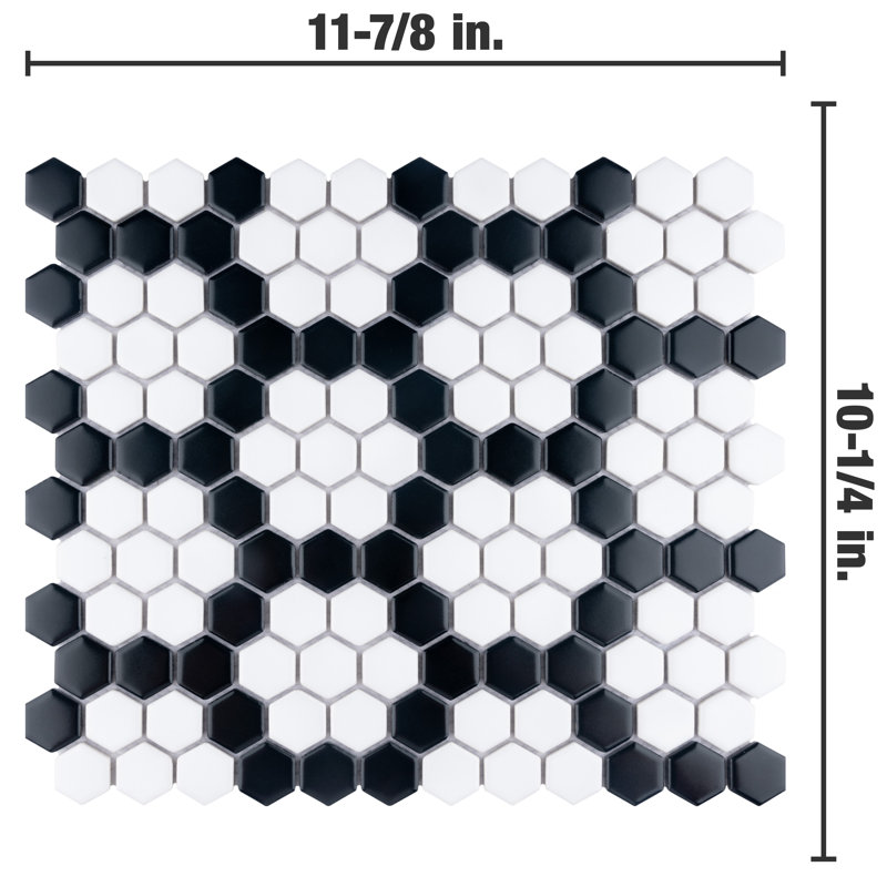 Metro 1" Hex Matte White with Black Honeycomb 10-1/4" x 11-7/8" Porcelain Mosaic Tile