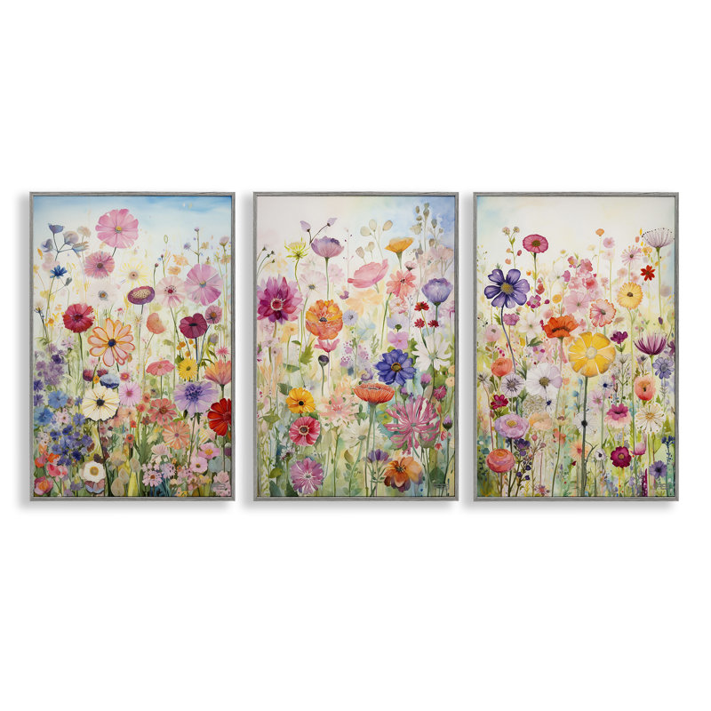  «Bold Flower Meadow Horizon», ensemble de 3 giclées sur papier par RB, Estampe numérique Farmhouse, H 30 po x l 20 po
