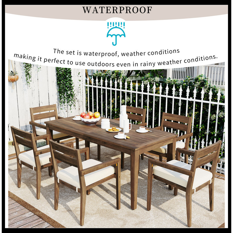 6 - Person Outdoor Patio Acacia Wood Dining Set, Natural
