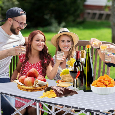 Portable Folding Lightweight Aluminum Camping Picnic Table For 4-6, Compact Roll Top Table With Carry Bag