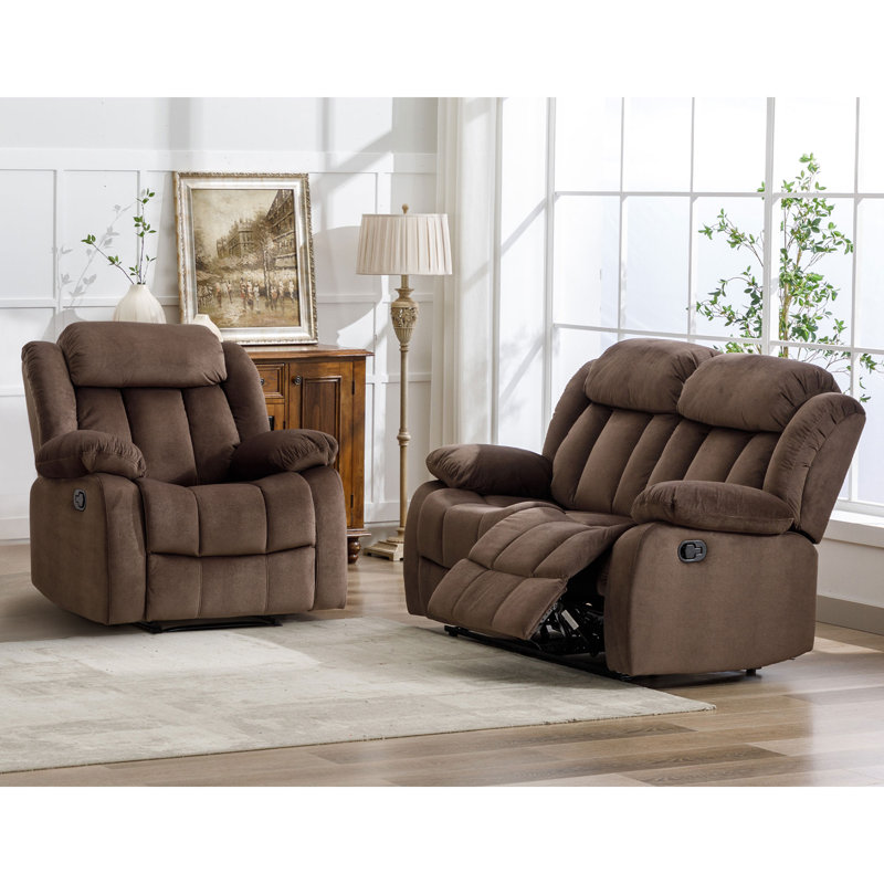 Ireneo 2- Piece Soft Skin-Friendly Short Plush Fabric Manual Reclining Living Room Set, Brown