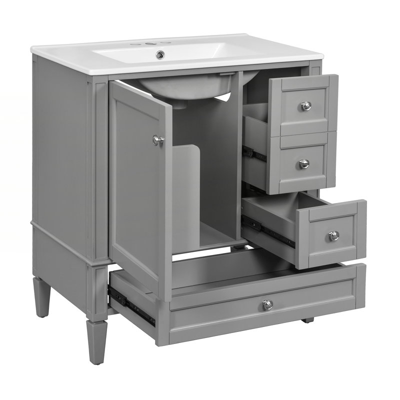 Meuble-lavabo 30 po avec lavabo en céramique, Argent argent, Gris
