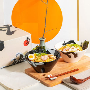 Red Black Large Melamine Japanese Ramen Noodle Bowl Set – APEX S.K.
