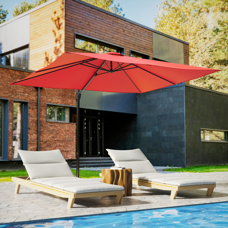 Parasol de patio en porte-à-faux 10 x 8 pi avec cadre robuste à 8 nervures pour piscine, jardin, Rouge