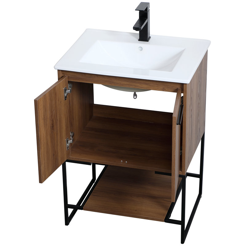 Gerard 24'' Single Bathroom Vanity with Porcelain Top, Walnut Brown