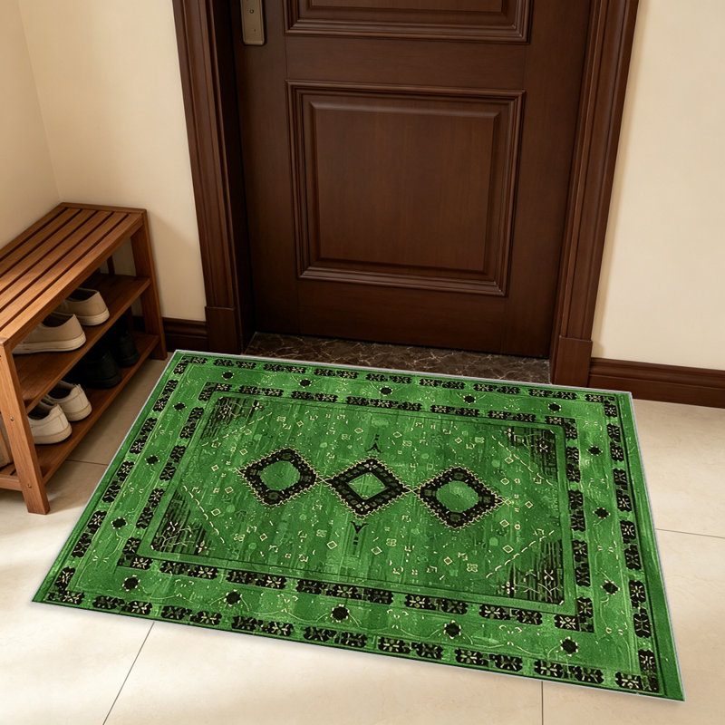 Vintage Persian Medallion Green carpet-easy to clean, machine-washable, soft and comfortable; suitable for door mats, kitchens, living rooms, bedrooms, corridors, and laundry areas. Easy to clean, durable carpet for home decoration.
