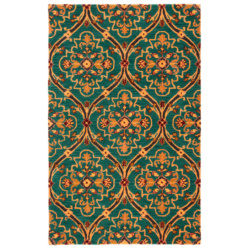 Heritage Hand Tufted Wool/Cotton Oriental Rug in Green/Orange, Rectangle 3' x 5'