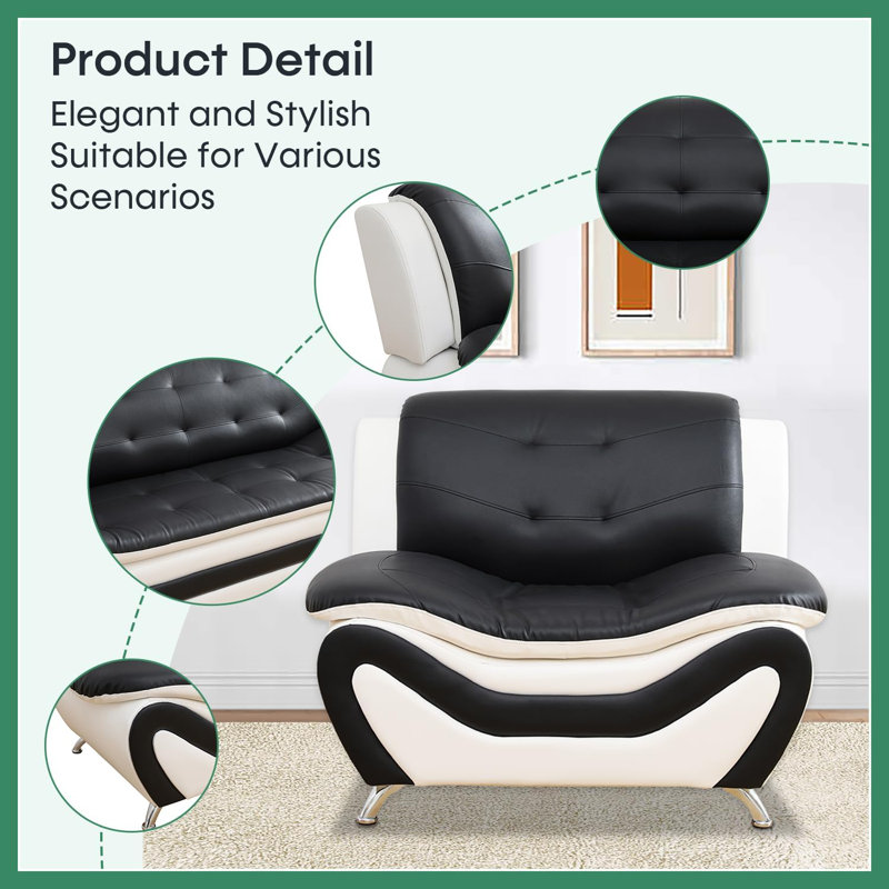 Chaise standard sans accoudoirs de 42 po, Similicuir noir / blanc
