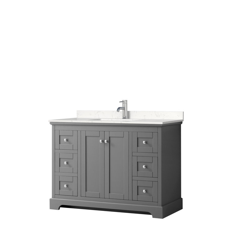 Avery 48'' Single Bathroom Vanity with Marble Top, Dark Gray, Carrara Cultured Marble, Polished Chrome
