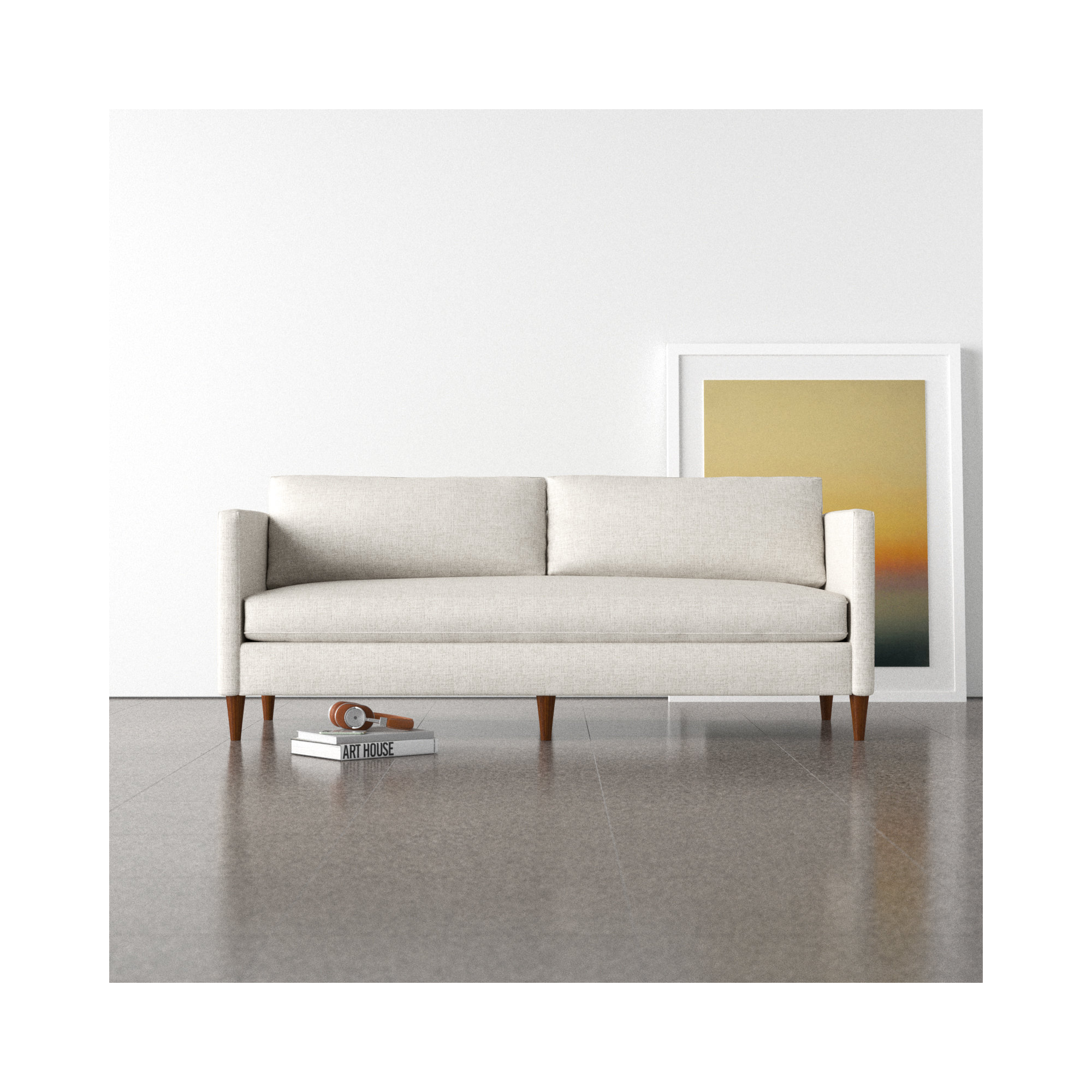 Clifford 87" Upholstered Custom Bench-Seat Sofa, Turbo Ash Basketweave