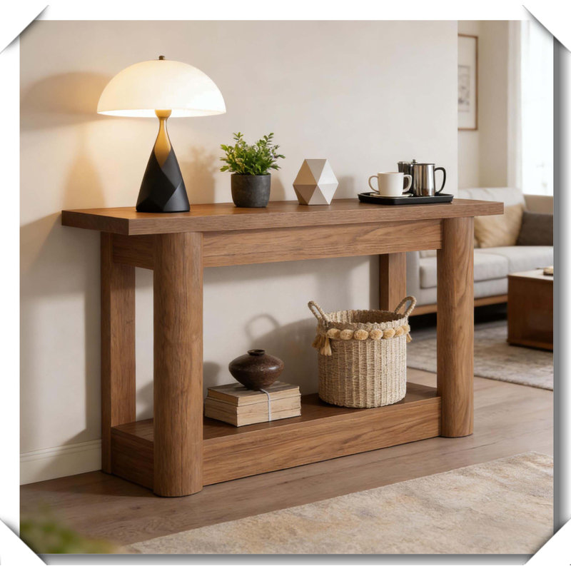 2-Tier Entryway Console Table Durable Sturdy Reinforced, Brown