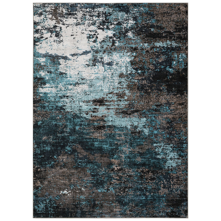 Modern Abstract Machine Washable Non-Slip Rug, Non-Shedding Contemporary Accent Rugs, Low Pile Indoor Carpet for Living Room, Bedroom