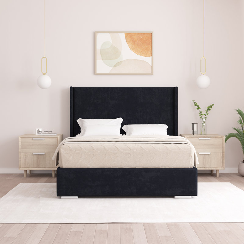 Chelby Upholstered Bed, Black, Small Double (4')