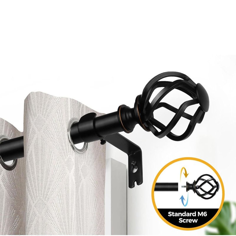 Curtain Pole 80 To 148 Cm, Twisted Cage Finials, Matte Black