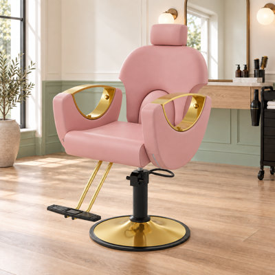 Luxury Reclining Barber Chair, Height Adjustable Hydraulic Salon Chairs, Hair Stylist Chair for Barbershop -Pink