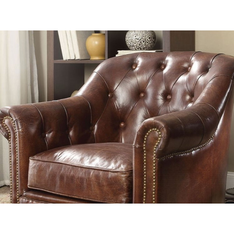 ACME Aberdeen Accent Chair, Vintage Dark Brown Top Grain Leather