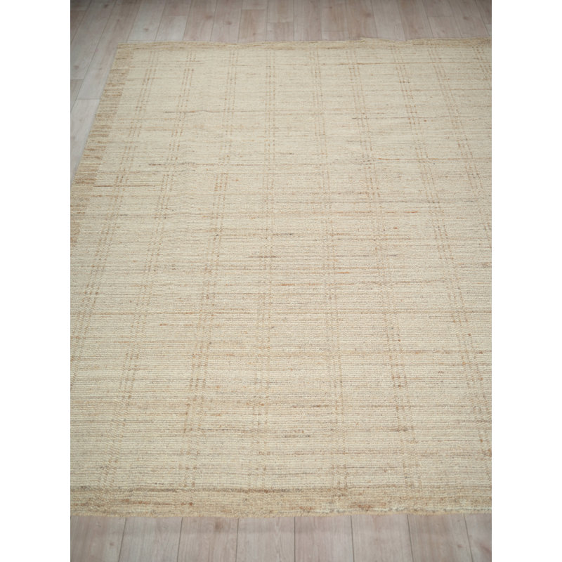 Desi hand-knotted Wool Silver Area Rug, Rectangle 6' x 9', Beige