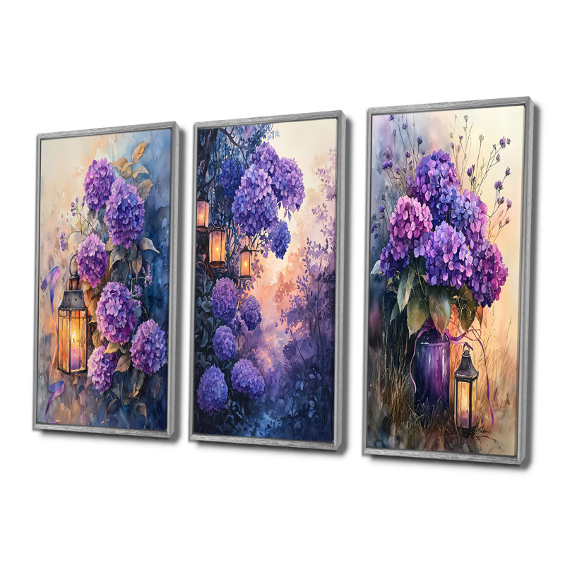 «Hortensia campagne et lumière», collection d'art mural «Hydrangea», Argent argent, H 28 po x l 36 po