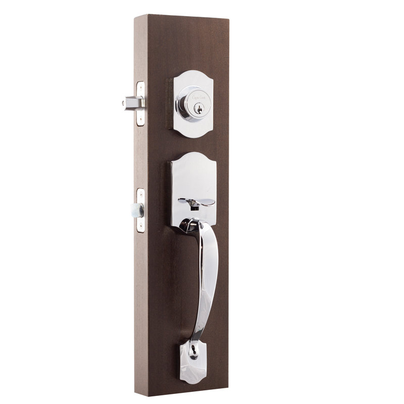 Jeu poignées en cuivre creek avec verrou et bouton de porte à cylindre simple et rosette Heritage, Acier inoxydable poli