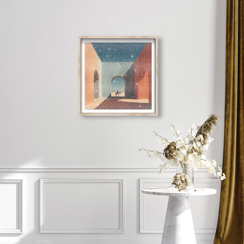 Cobalt Frontier Print by Oliver Gal, 25.5"H x 25.5"W, Natural Oak Shadowbox