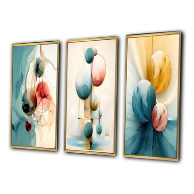 " Circular Fusion In Shades Of Retro Blue II " 3 - Pieces