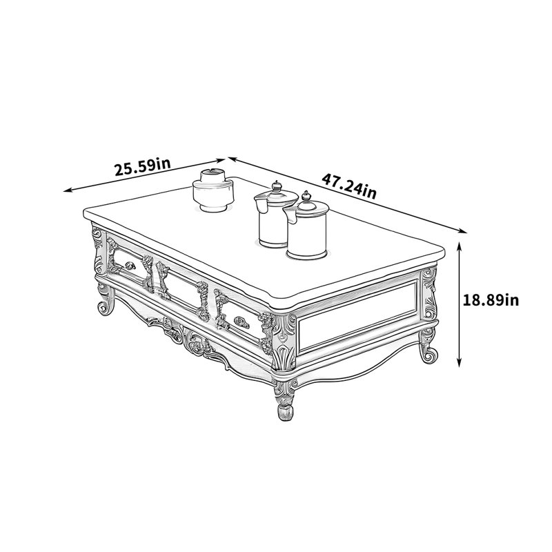 Table basse avec plateau en marbre sculpté, H 18,89 po x L 47,24 po x l 25,59 po