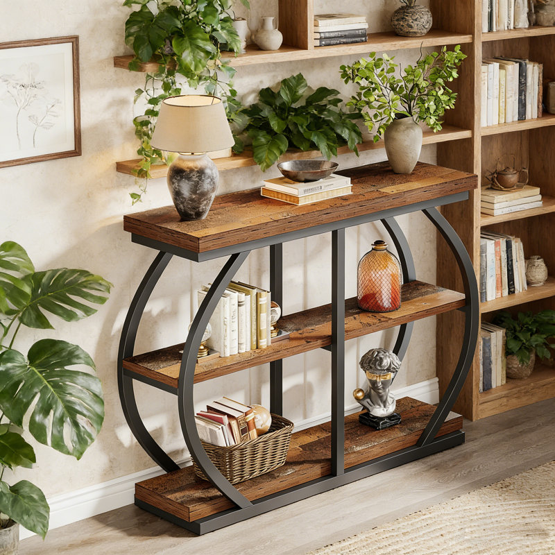 Industrial 3-Tier Console Table, 41.3" Entryway Table, Mix Brown