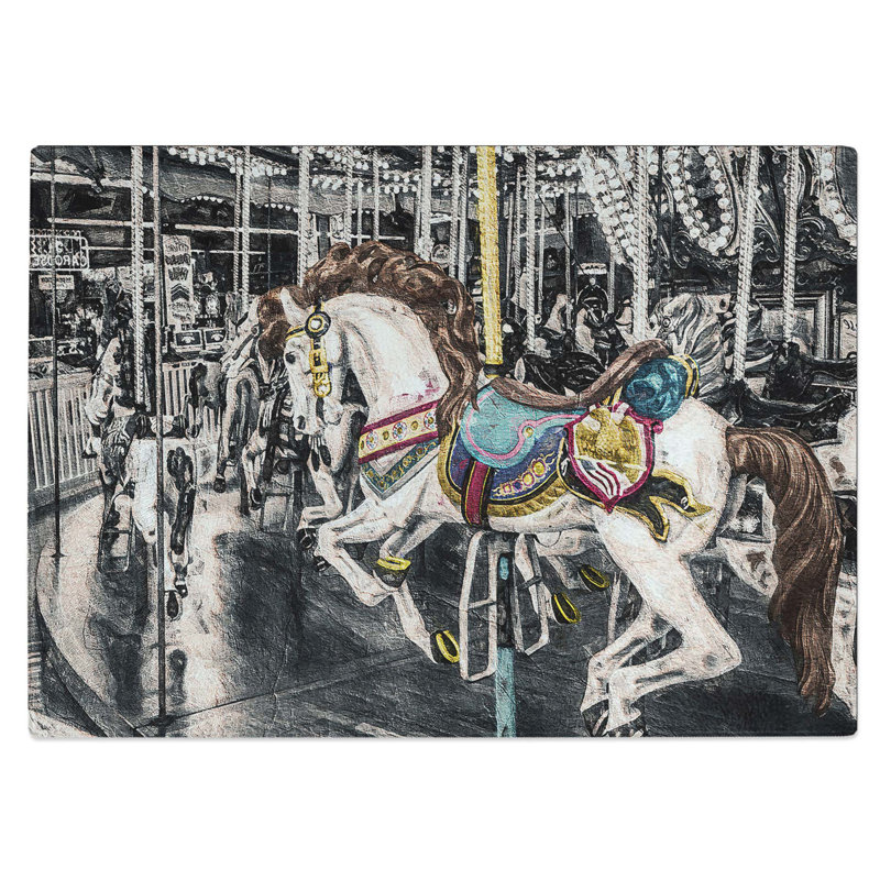 Tempered Glass Carousel Horse Chopping Board, 28.5 cm W x 20 cm L